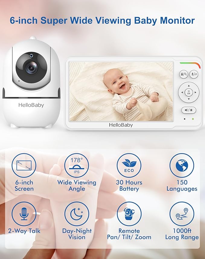 HelloBaby 6 Zoll Baby Monitor mit Kamera